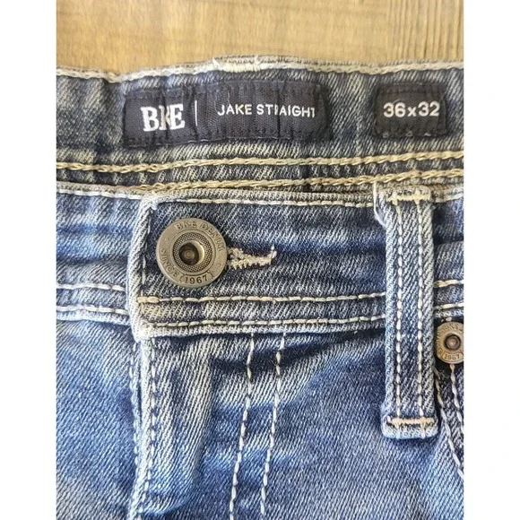 BKE Jake Straight Jeans Mens 36x32 Blue Denim Stretch Western Whiskered Cowboy - Picture 3 of 12